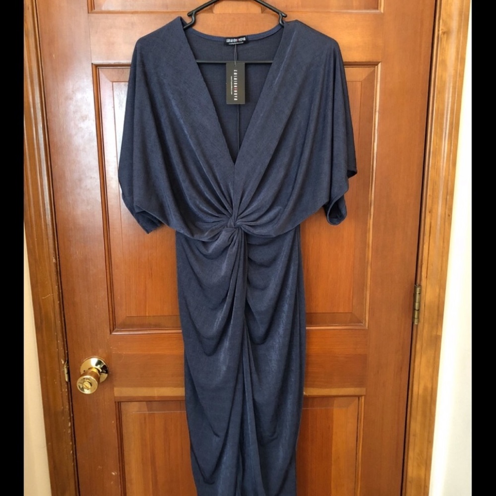 Gunpowder grey “slinky” knot dress